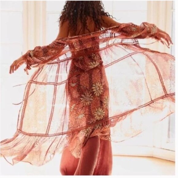 Free People Intimately FP Grasslands Kimono Robe Duster Sheer Rose Women's XS/S - Picture 5 of 15